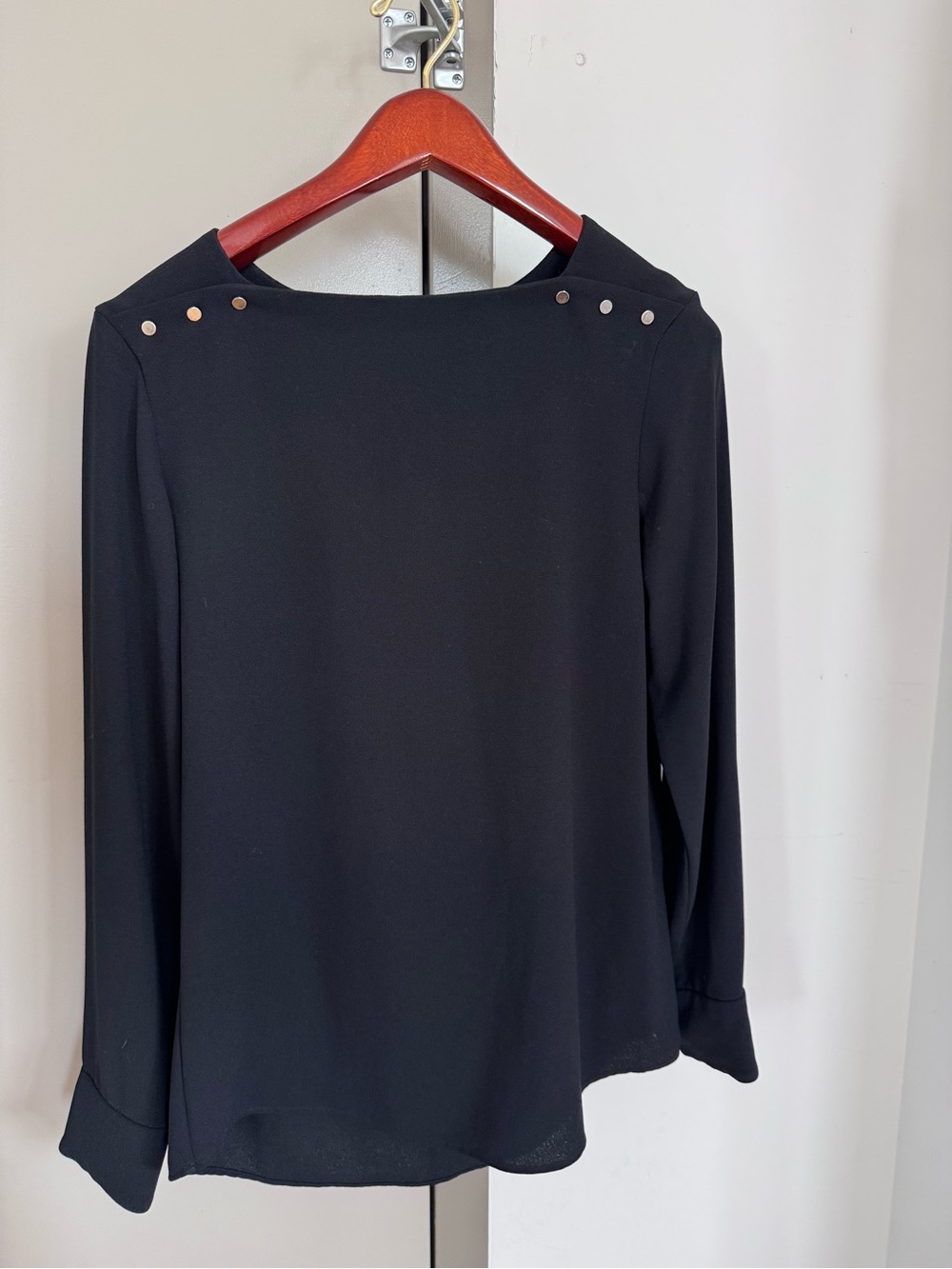 Zara Black Long-Sleeve Top with Gold Shoulder Studs